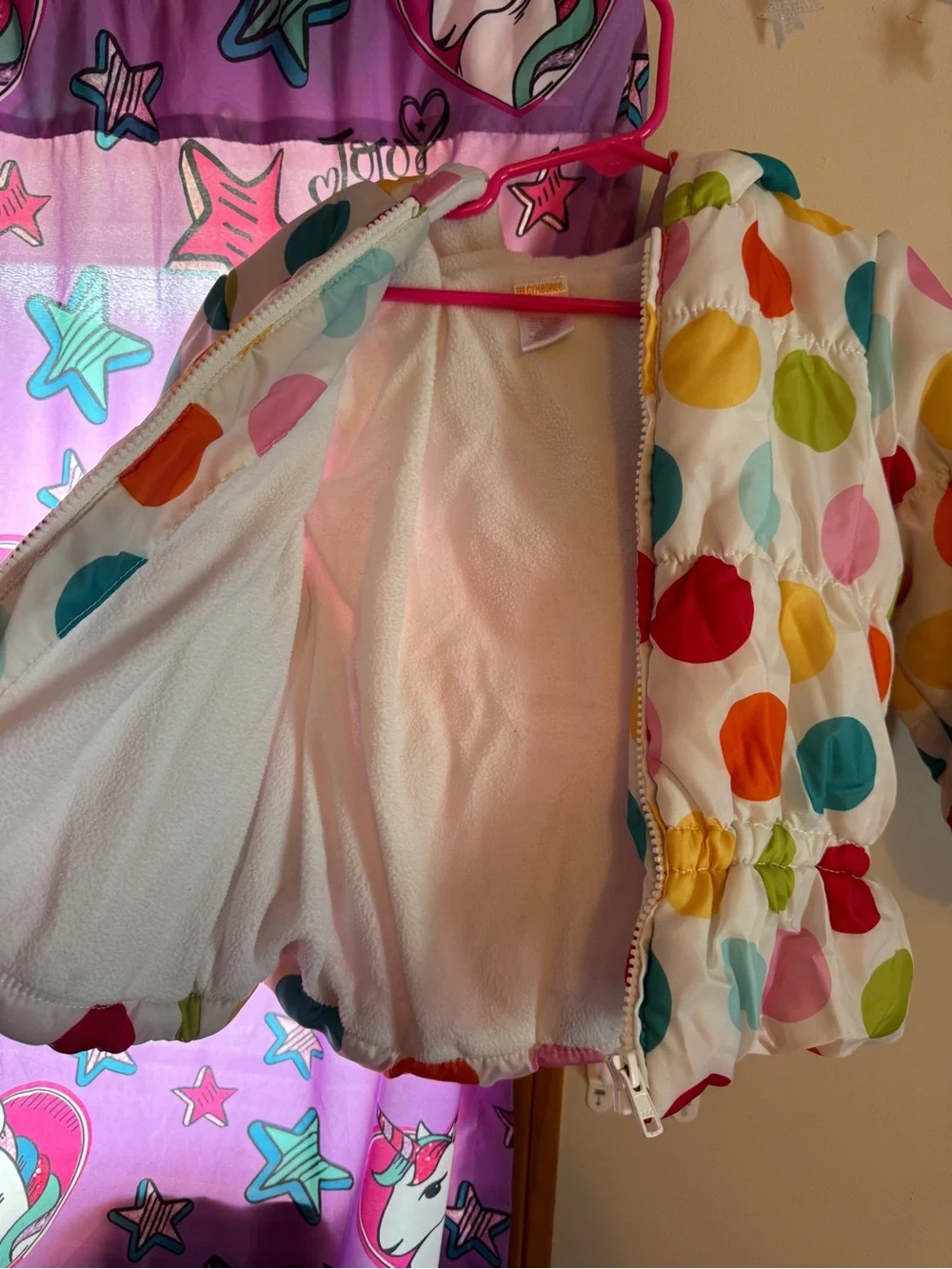 Gymboree White Puffer Jacket with Multicolor Polka Dots